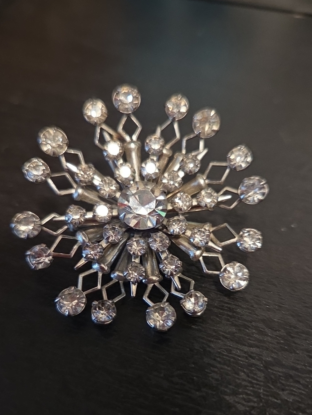 Rhinestone Rivetted Brooch - Silver Tone